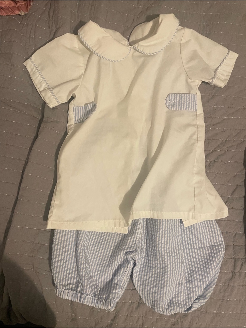 Classic White and Light Blue Baby Two-Piece Set